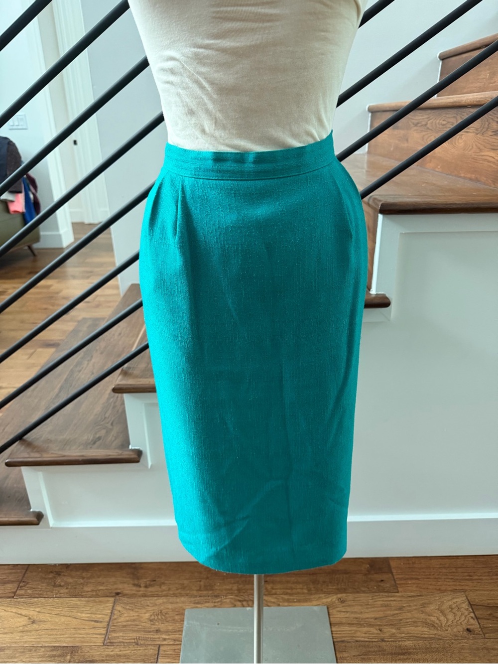 Vintage Teal Pleated Pencil Skirt - Women